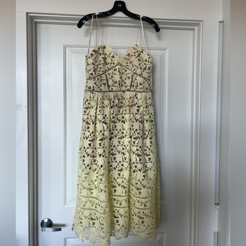 Self-Portrait pale yellow lace midi dress